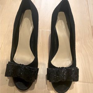 Kate Spade black peep toe with glitter bow